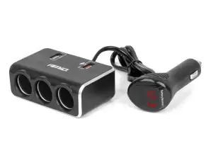 Tupakansytyttimen pistorasian jakaja laturilla 2x usb a qc3.0 12v 24v 120w 80cm amio 04364
