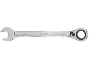 Flat ringnøkkel med ratchet og bryter 15 mm