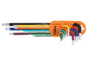 Torx-nøkler T10 50. sett med 9 stk. fargerike