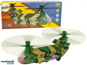 Militärhubschrauber mit riesigen Flügeln, Lichtern und Sound