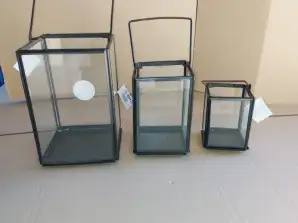 3er Set Gartenlaterne Windlicht schwarz Metall/Glas Deko A Ware