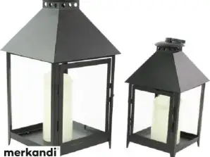 2er Set Gartenlaterne Windlicht schwarz Metall / Glas Deko A Ware