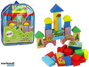 Set of Wooden Blocks with Animals Castle in a Backpack