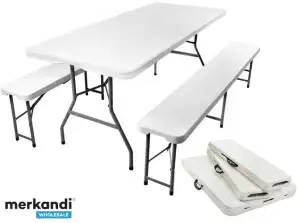 Sammenleggbart hagebord 180cm 2 benker