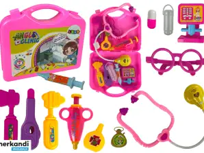 Set da dottore piccolo con stetoscopio a valigia rosa
