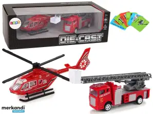 Set von Autos Feuerwehr Leiterzieher Hubschrauber