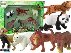 Sett med 6 ville dyr Safari-figurer Tiger Monkey Lion