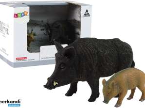 NEL 12324 Set mit 2 Wildschweinfiguren mit jungen Waldtieren