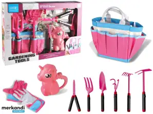 Gartenset Tasche Werkzeuge Handschuhe Rechen Rosa Einhorn