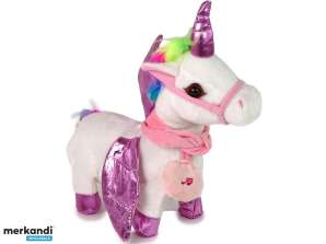 Mascotte interattiva unicorno cavallo ali bianche e rosa