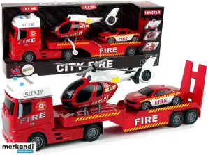 Corpo de Bombeiros Reboque Caminhão set Helicóptero Som Luz Vermelha