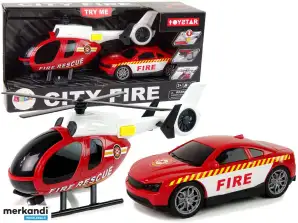 Veículo set Helicóptero Auto Corpo de Bombeiros Som Vermelho