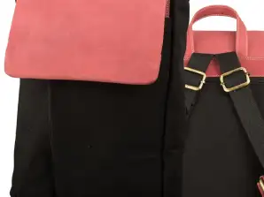 Rucksack schmal – Canvas mit Büffel Hunter Leder - schwarz/rot