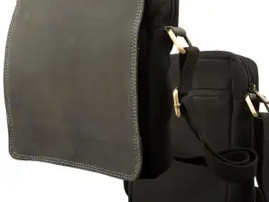 Crossbody Überschlag Tasche – Canvas mit Büffel Hunter Leder - schwarz/anthrazit