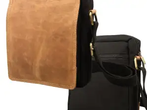 Crossbody Überschlag Tasche – Canvas mit Büffel Hunter Leder - schwarz/lighttan