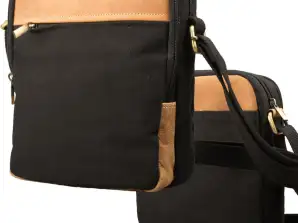 Crossbody Tasche – Canvas mit Büffel Hunter Leder - schwarz/lighttan