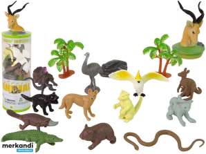 Sett med Animals of Australia figurer 12 stk. Tilbehør i et rør