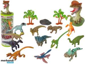 Set Dieren Dinosaurussen Beeldjes 12 stuks. Accessoires in een koker