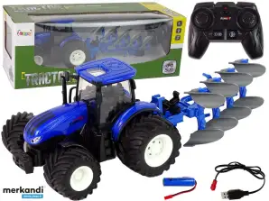 Remote Control Tractor 1:24 Metal Plough Blue