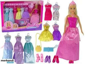 Großes Set Puppe mit Kleiderschrank Kleider Accessoires Kleidung