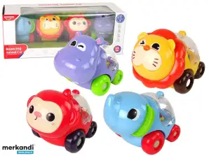 Set di veicoli colorati a forma di animali con palline