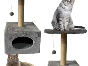Grattoir pour chat avec souris suspendue avec lit pour chat 31cm x 31cm x 56cm