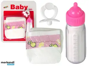 Kit Bambola Accessori Ciuccio Pannolino Bottiglia