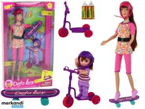 Puppenset Lucy Pink Scooter Skateboard Helme