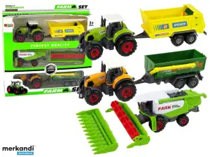 Satz von landwirtschaftlichen Maschinen Traktoren mit Anhängern und Mähdrescher