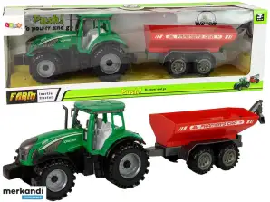Trattore verde con trasmissione a frizione per rimorchio rossa