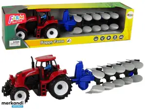 Roter Traktor mit Pflugfarm