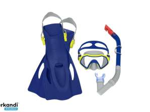 Set da sub per bambini con maschera blu. Pinne. Bestway 25046 Tubo
