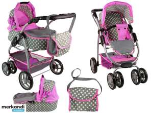 Doll's Kinderwagen Kinderwagen 2 in 1 Reiswieg Tas Roze Sterren