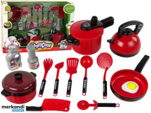 Pannenset voor keukenaccessoires rood