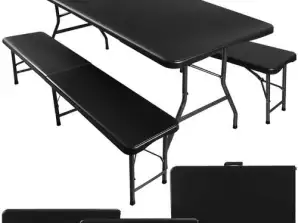 Klappbarer Gartentisch 180 cm 2 Bänke schwarz