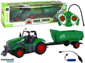 Remote Controlled R/C Tractor with Trailer 1:24 Lights Green