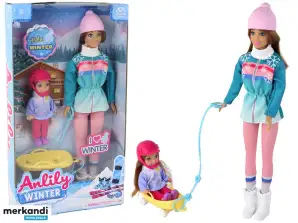 Anlily Dolls motina su dukra ant rogių rinkinio rogutėmis
