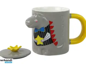 Keraaminen kannellinen muki Harmaa dinosaurus 400 ml