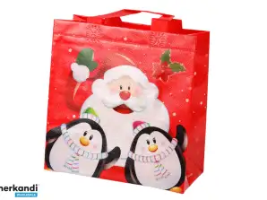 Papai Noel e Pinguins Gift Bag Vermelho 22cm x 22cm x 11cm
