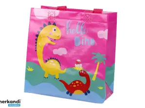 Sac cadeau dinosaure rose 23cm x 21,5cm x 11cm