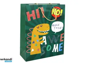 Sac cadeau en papier Dinosaure vert 32cm x 26cm x 10cm