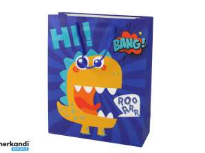 Sac Cadeau Papier Dinosaure Bleu Marine 41.5cm x 30cm x 12cm
