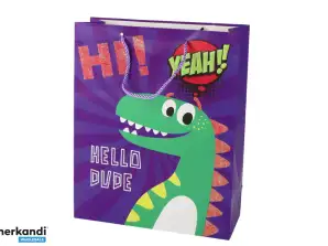 Papier-Geschenktüte Lila Dinosaurier 41,5cm x 30cm x 12cm
