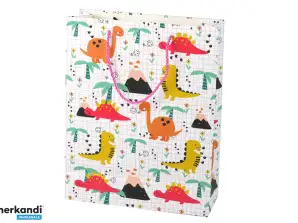 Sac cadeau à carreaux Dinosaures colorés 32 cm x 26 cm x 10 cm