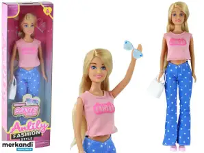 Anlily Baby Doll Сумка з довгим світлим волоссям, окуляри, рожева блузка