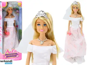 Boneca no vestido de noiva Noiva Vestido Branco Véu Flores