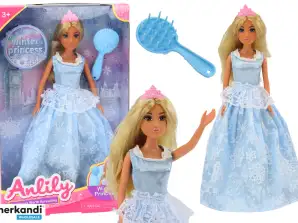 Anlily Doll Ice Queen Mėlyna suknelė Sniego baltumo šepetys