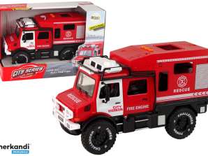Roter Feuerwehr-Geländewagen mit öffnenden Türen, Geräuschen und Lichtern