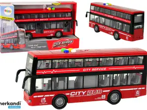 Luci dell'autobus a due piani a batteria Suoni Azionamento a frizione rosso 1:16
