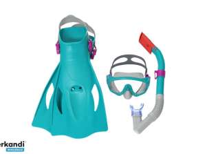 Kit med dykmask. Rör. Fenor Blå Bestway 25020